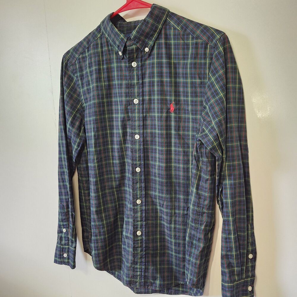 Polo Ralph Lauren Youth Large 14-16 Plaid Button Down Shirt Cotton Pony Logo - Picture 2 of 10